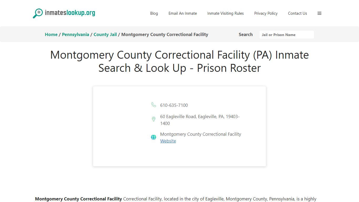 Montgomery County Correctional Facility (PA) Inmate Search & Look Up ...