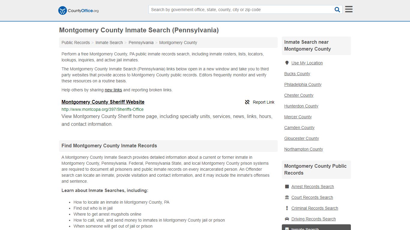 Montgomery County Inmate Search (Pennsylvania) - County Office